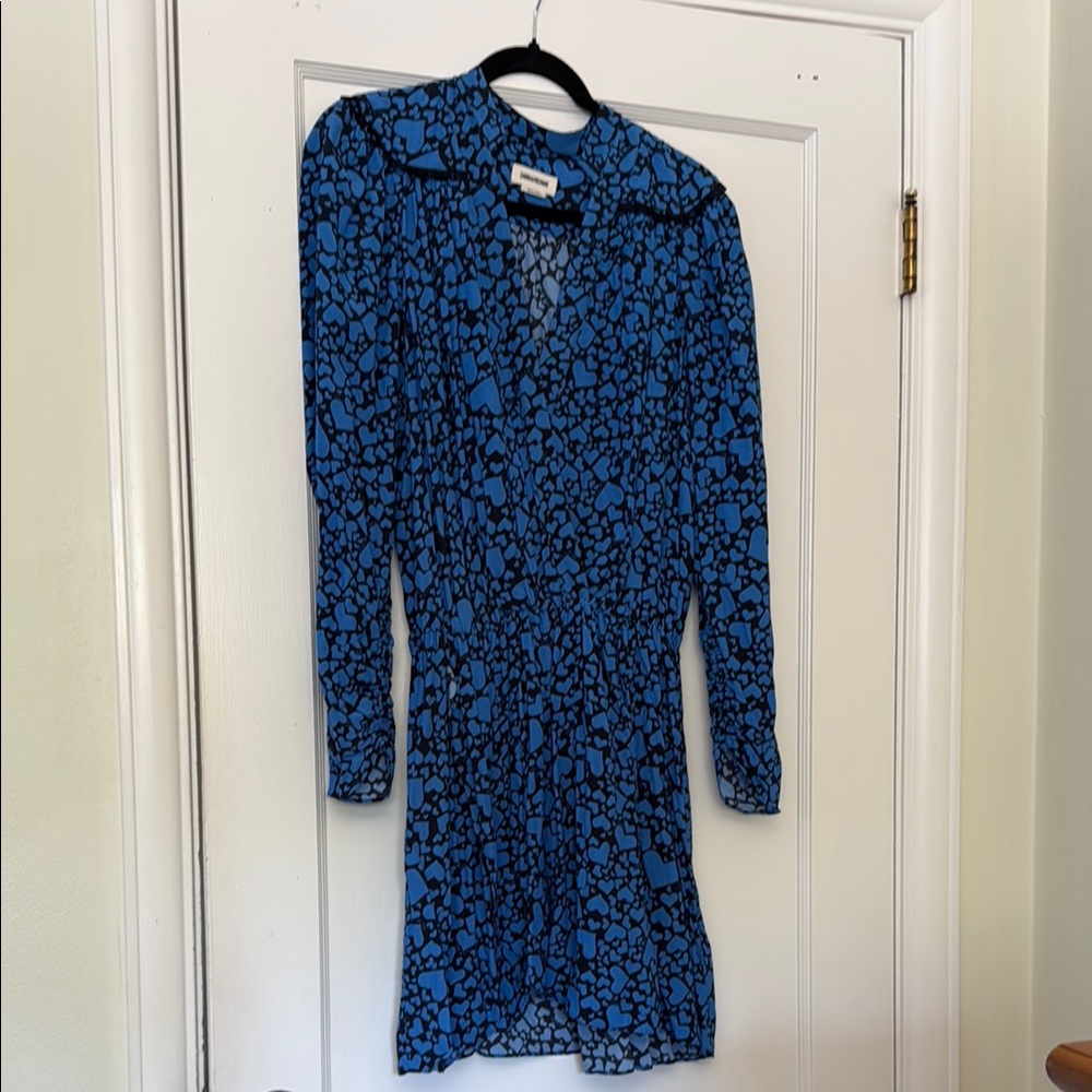 Zadig & Voltaire Blue Black Sheath Dress with heart print